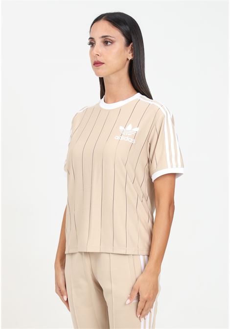 T-shirt a manica corta adicolor 3-Stripes Pinstripe beige da donna ADIDAS ORIGINALS | IY7232.